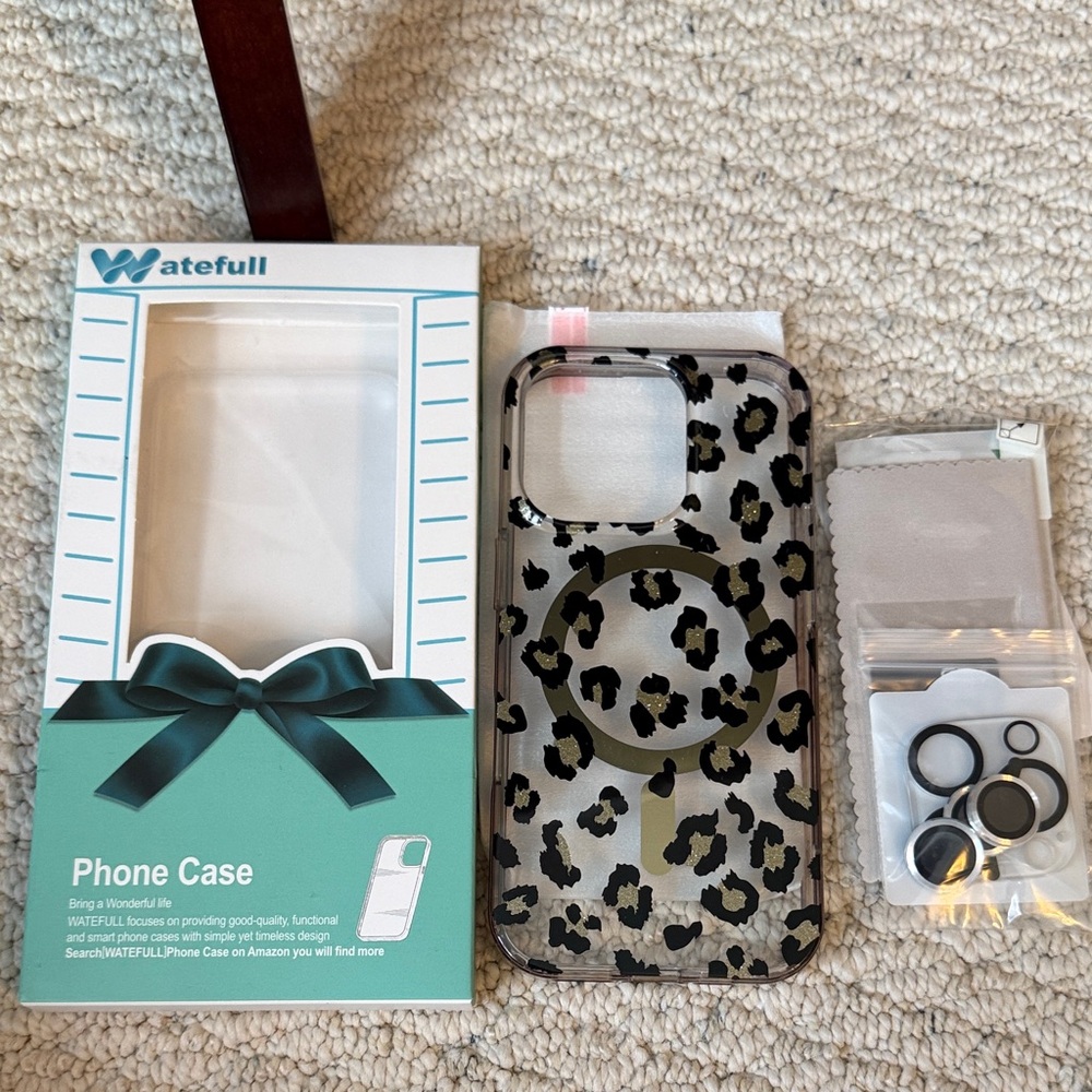 Clear Black & Gold Leopard Print IPhone 16Pro 6.3” Case & Screen Protector